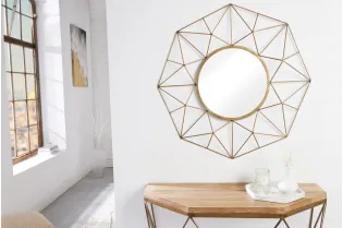 Miroir Rond avec Cadre Polygone en Fil de Laiton - Fabriqué à la Main - 90cm 2
