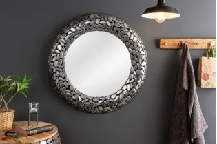 Miroir Rond avec Cadre Mosaïque de Pierre coloris argent - Fait Main 2