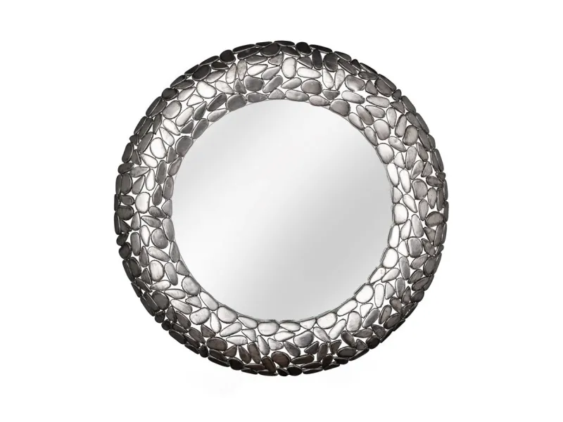 Miroir Rond avec Cadre Mosaïque de Pierre coloris argent - Fait Main