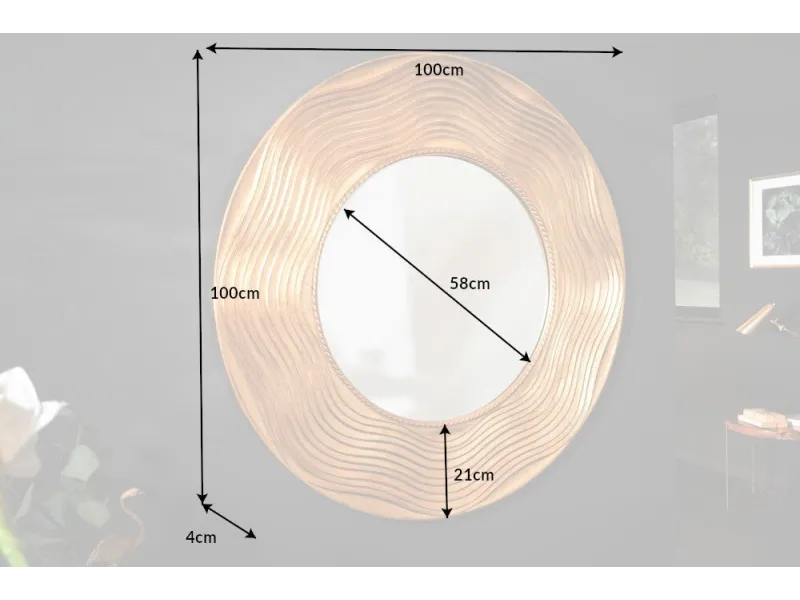 Miroir Rond avec Côté Ondulé - Ornement en Forme de Vagues