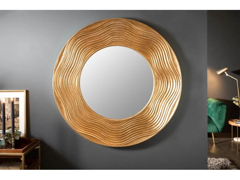 Miroir rond doré 100 cm – miroir design contemporain ondulé chic - Bellozia