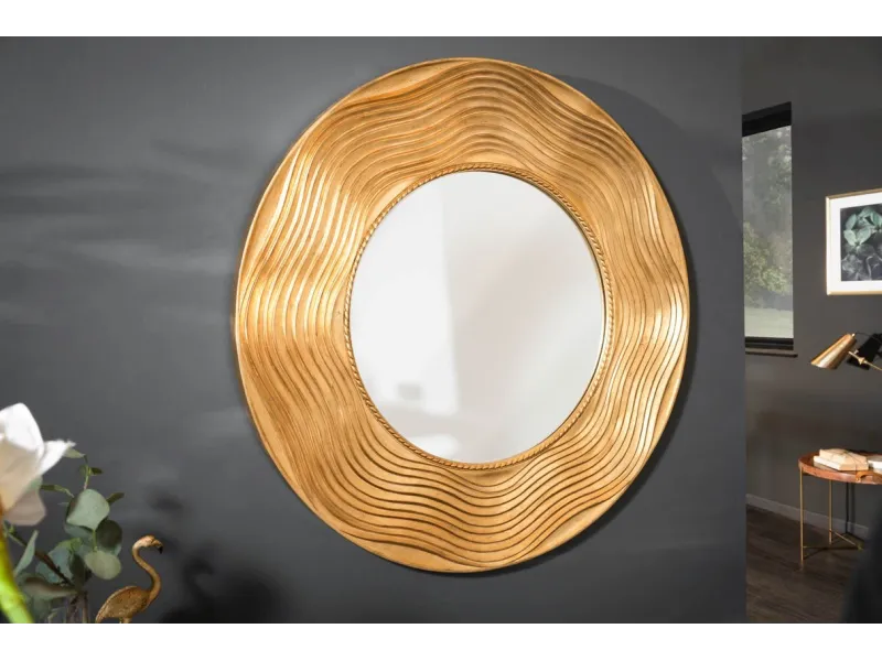 Miroir rond doré 100 cm – miroir design contemporain ondulé chic - Bellozia