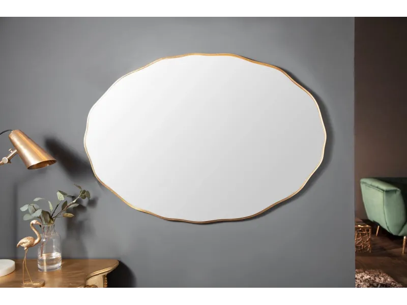 Miroir ovale avec Côté Ondulé - Bois Laqué