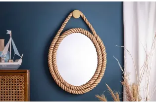 Miroir Mural Rond avec Cadre en Corde Naturelle 2
