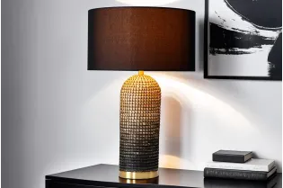 Lampe à poser ZEA moderne – lampe design chic en jonc de mer et lin noir |bellozia