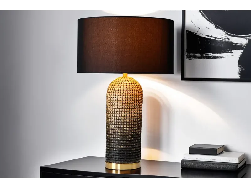 Lampe à poser ZEA moderne – lampe design chic en jonc de mer et lin noir |bellozia
