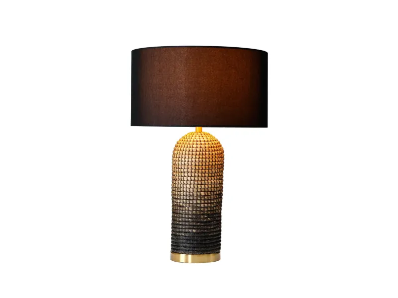 Lampe à poser ZEA moderne – lampe design chic en jonc de mer et lin noir |bellozia