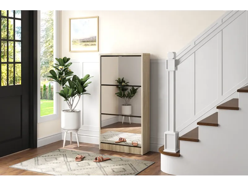 Meuble rangement chaussures, 3 compartiments, coloris blanc Commode...