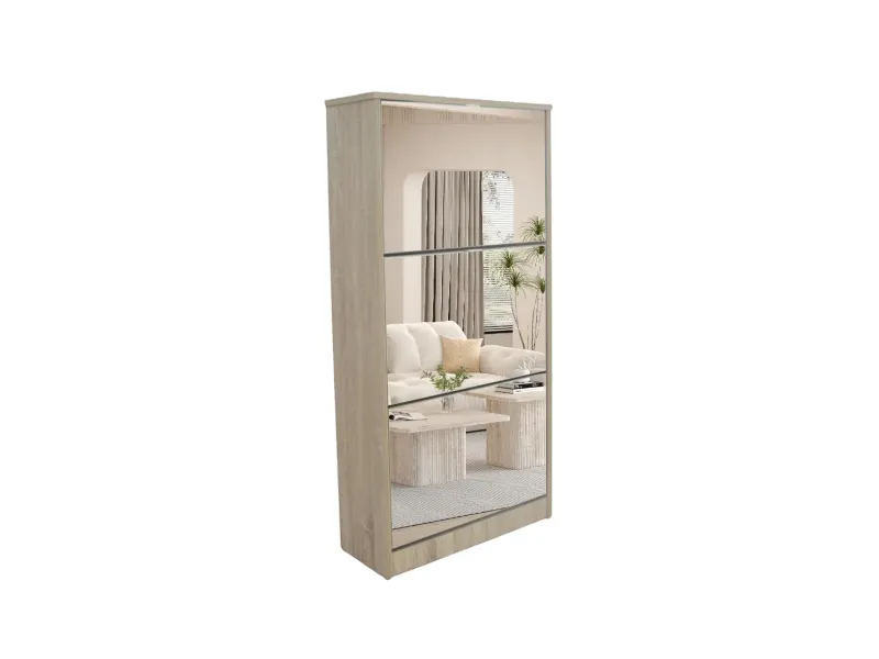 Meuble rangement chaussures, 3 compartiments, coloris blanc Commode...