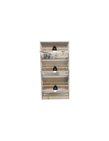 Meuble rangement chaussures, 3 compartiments, coloris blanc Commode...