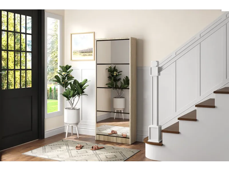 Meuble rangement chaussures, 3 compartiments, coloris blanc Commode...