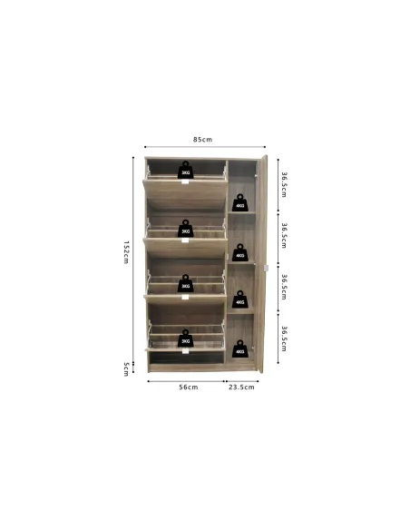 Meuble rangement chaussures, 3 compartiments, coloris blanc Commode...
