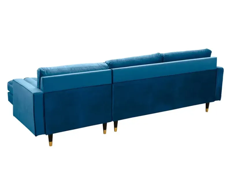 Canapé d'angle en velours coloris bleu 260cm (MONTABLE À GAUCHE + À DROITE)