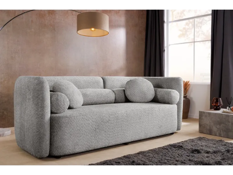 Canapé convertible design scandinave coloris gris claire en tissu a...