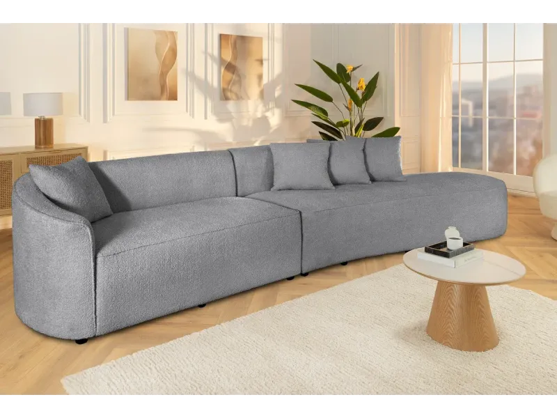 Canapé convertible design scandinave coloris gris claire en tissu a...