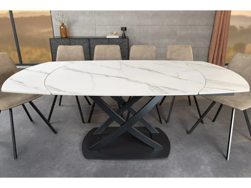 Table à manger extensible en céramique 180-225cm aspect marbre pas cher