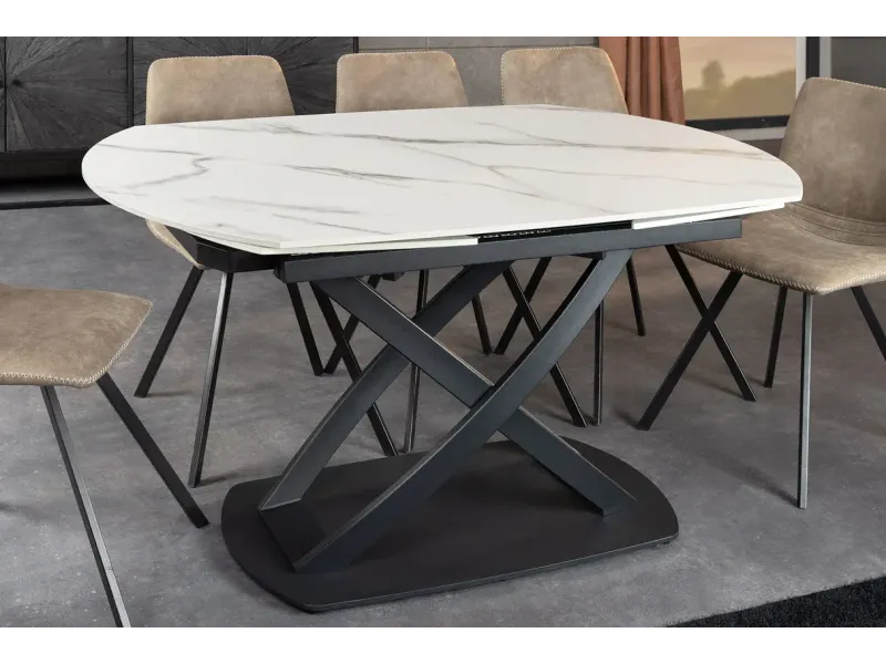 Table à manger extensible en céramique 180-225cm aspect marbre pas cher