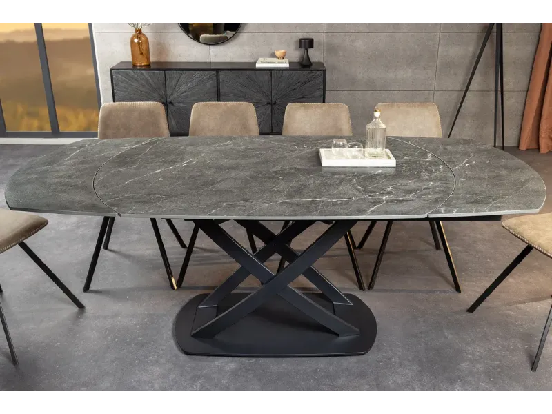 Table à manger extensible en céramique 180-225cm aspect marbre pas cher