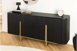 Buffet bois manguier noir et or 160 cm – Design rétro chic | Bellozia