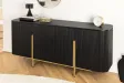 Buffet bois manguier noir et or 160 cm – Design rétro chic | Bellozia