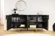 Buffet bois manguier noir et or 160 cm – Design rétro chic | Bellozia