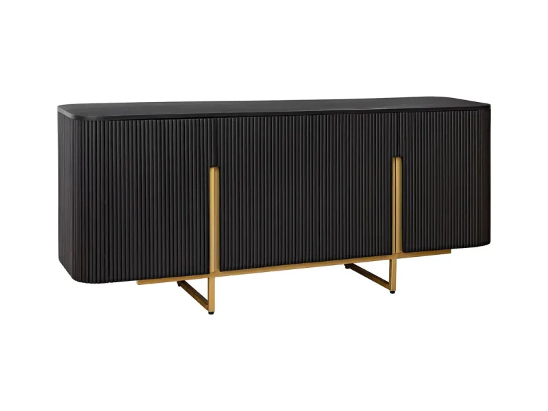 Buffet bois manguier noir et or 160 cm – Design rétro chic | Bellozia