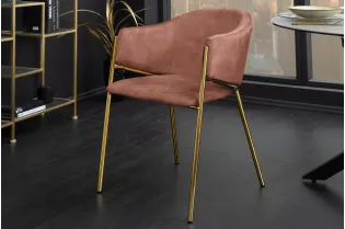 Chaises NOBLESSE velours rose pieds dorés – chaises modernes élégantes  – Bellozia