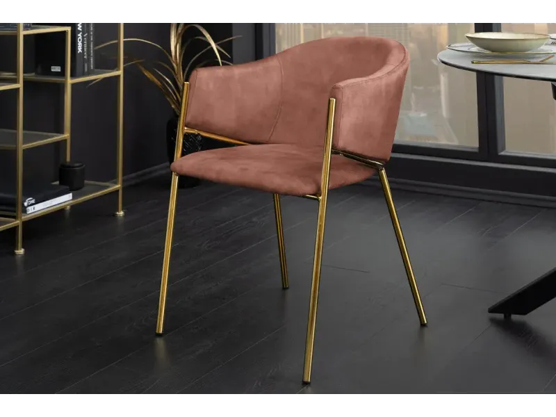 Chaises NOBLESSE velours rose pieds dorés – chaises modernes élégantes  – Bellozia