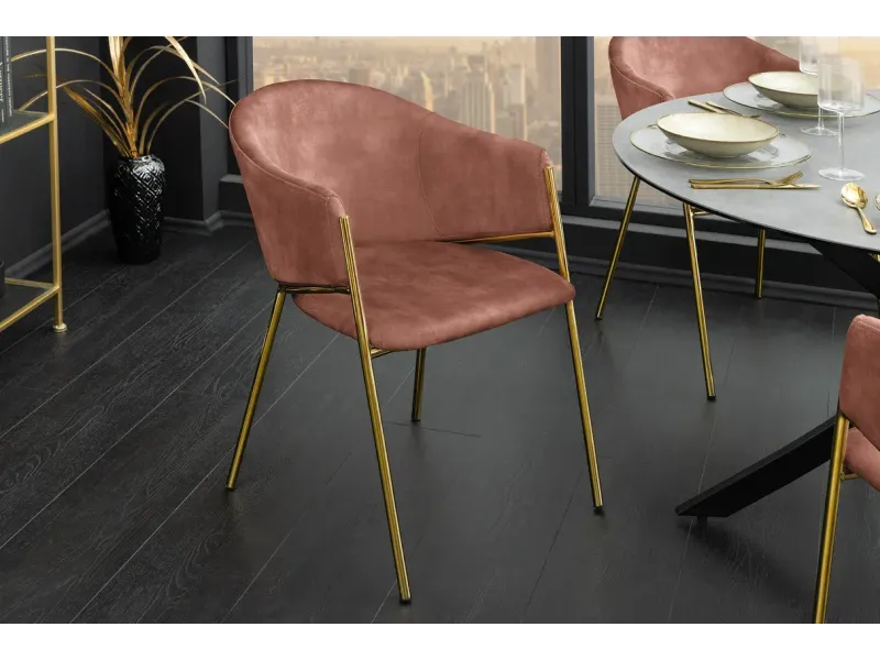 Chaises NOBLESSE velours rose pieds dorés – chaises modernes élégantes  – Bellozia