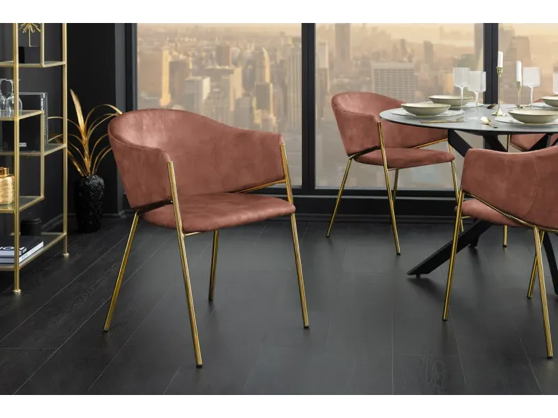 Chaises NOBLESSE velours rose pieds dorés – chaises modernes élégantes  – Bellozia