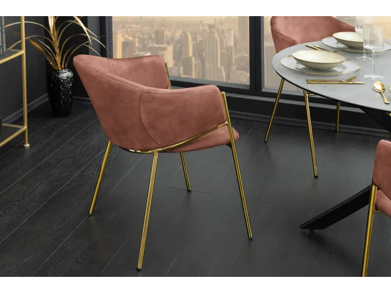 Chaises NOBLESSE velours rose pieds dorés – chaises modernes élégantes  – Bellozia