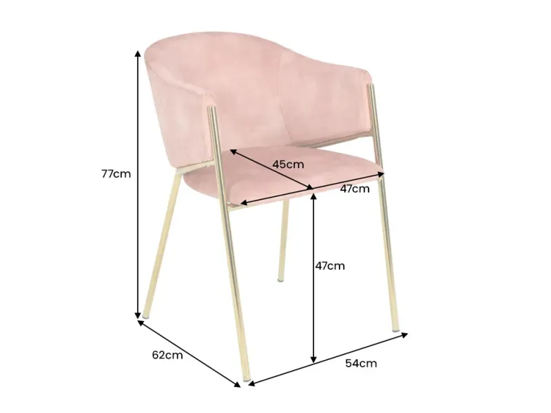 Chaises NOBLESSE velours rose pieds dorés – chaises modernes élégantes  – Bellozia