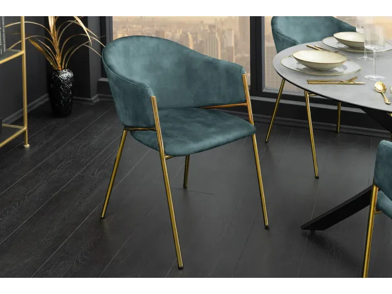 Chaises NOBLESSE velours bleu sarcelle pieds dorés – chaises modernes chic