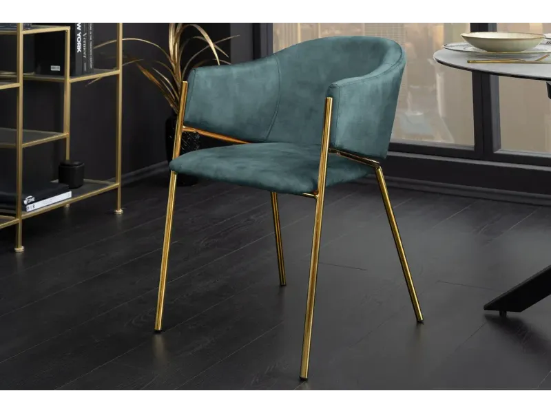 Chaises NOBLESSE velours bleu sarcelle pieds dorés – chaises modernes chic