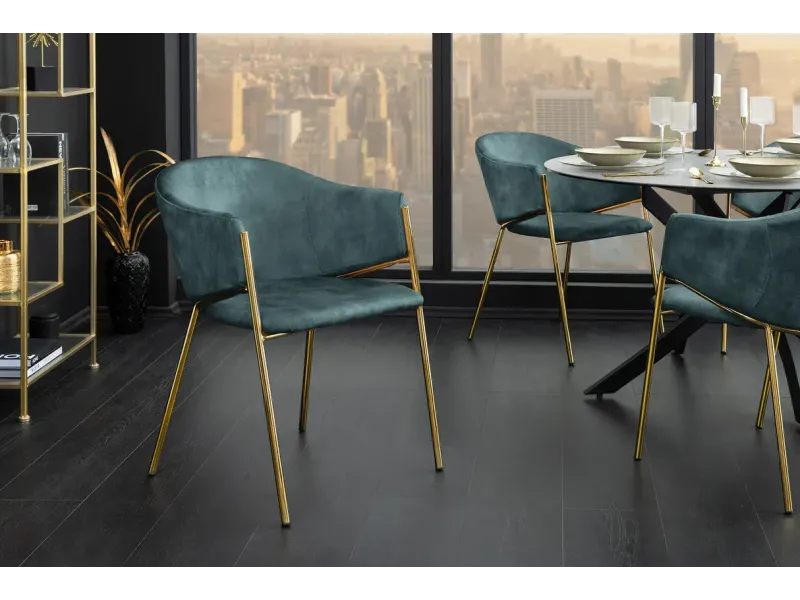 Chaises NOBLESSE velours bleu sarcelle pieds dorés – chaises modernes chic