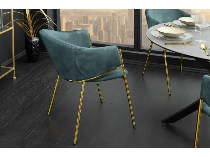 Chaises NOBLESSE velours bleu sarcelle pieds dorés – chaises modernes chic