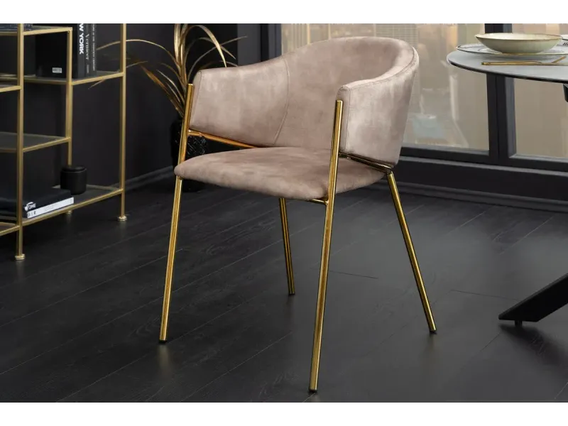 Chaises NOBLESSE velours beige champagne pieds dorés – chaises modernes chic – Bellozia