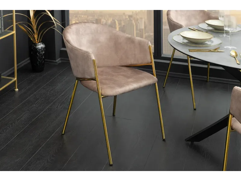 Chaises NOBLESSE velours beige champagne pieds dorés – chaises modernes chic – Bellozia