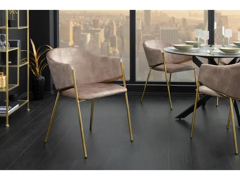 Chaises NOBLESSE velours beige champagne pieds dorés – chaises modernes chic – Bellozia