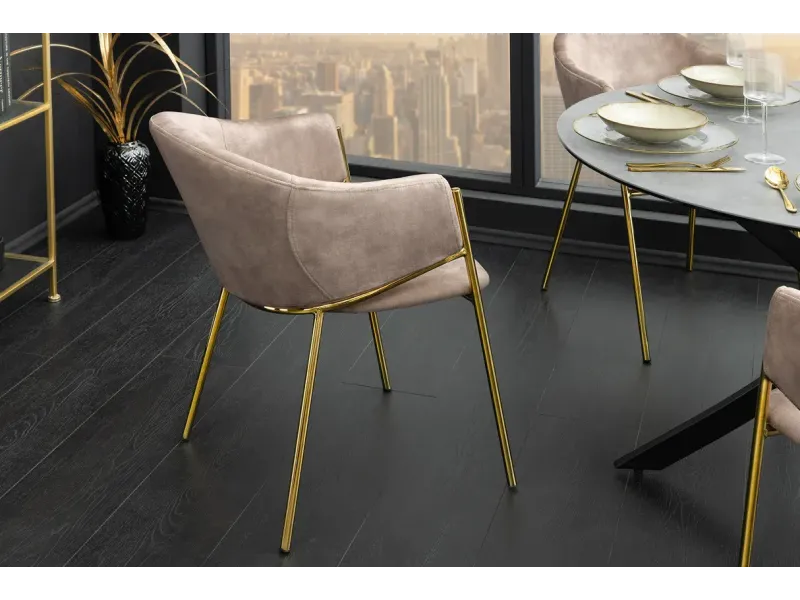 Chaises NOBLESSE velours beige champagne pieds dorés – chaises modernes chic – Bellozia