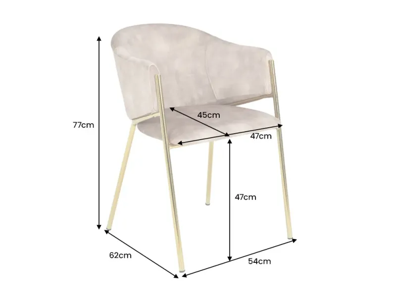 Chaises NOBLESSE velours beige champagne pieds dorés – chaises modernes chic – Bellozia