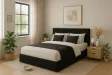 Lit coffre adulte contemporain de 160 x 200 cm en tissu gris Milaydie