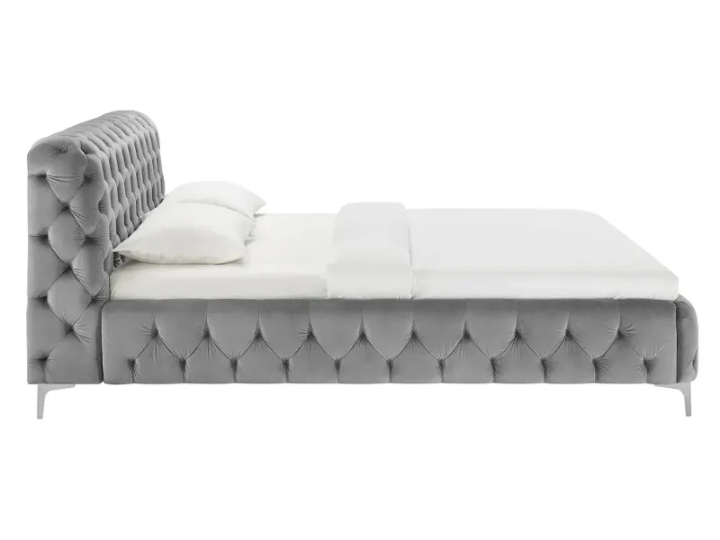 Lit MODERN BAROCK 160 x 200 cm – Velours gris style Chesterfield baroque