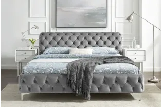 Lit MODERN BAROCK 180 x 200 cm – Velours gris style Chesterfield baroque 2