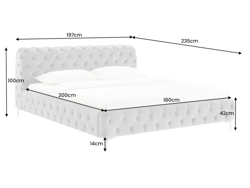 Lit MODERN BAROCK 180 x 200 cm – Velours gris style Chesterfield baroque