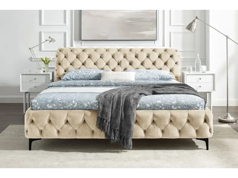 Lit MODERN BAROCK 180 x 200 cm – Velours champagne de style baroque