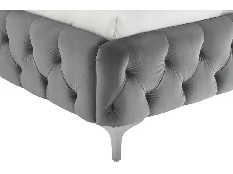 Lit MODERN BAROCK 180 x 200 cm – Velours gris style Chesterfield baroque