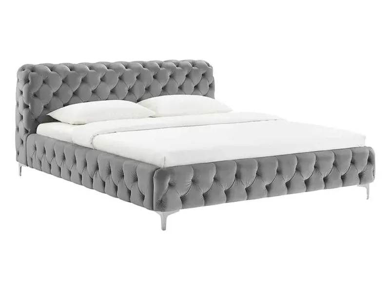 Lit MODERN BAROCK 180 x 200 cm – Velours gris style Chesterfield baroque