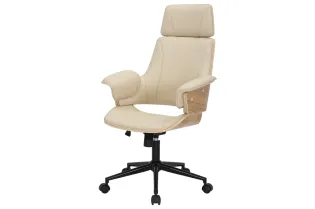 Chaise de bureau Manhattan – Similicuir beige crème & bois de chêne