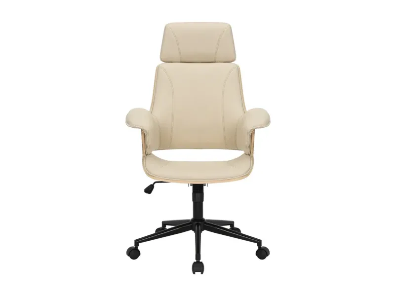 Chaise de bureau Manhattan – Similicuir beige crème & bois de chêne